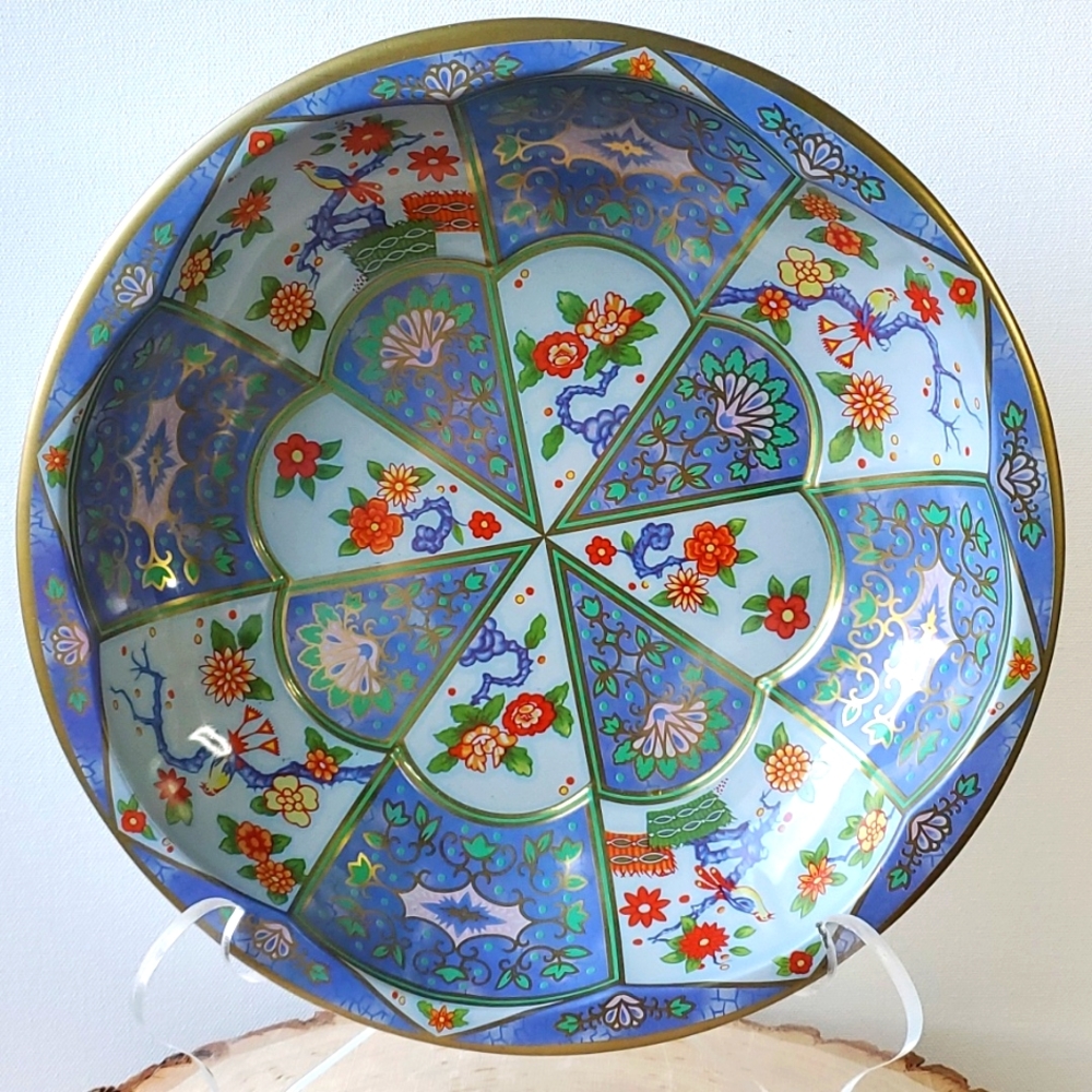 Vintage Daher Decorated Floral Botanical Birds Colorful Tin Plate/Bowl England